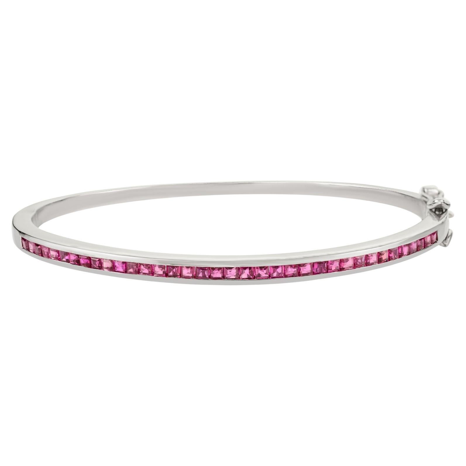 Silvorra 1.6 Ct Natural Ruby Stackable Silver Bangle Bracelet for New Year Gift For Sale