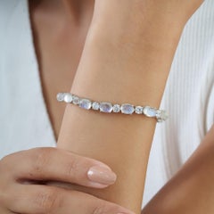 Silvorra 16.2CT Oval Rainbow Moonstone Tennis Bracelet with Zircon in 925 Silver