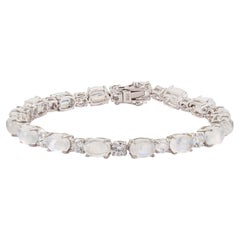 Silvorra 16.2CT Oval Rainbow Moonstone Tennis Bracelet with Zircon in 925 Silver