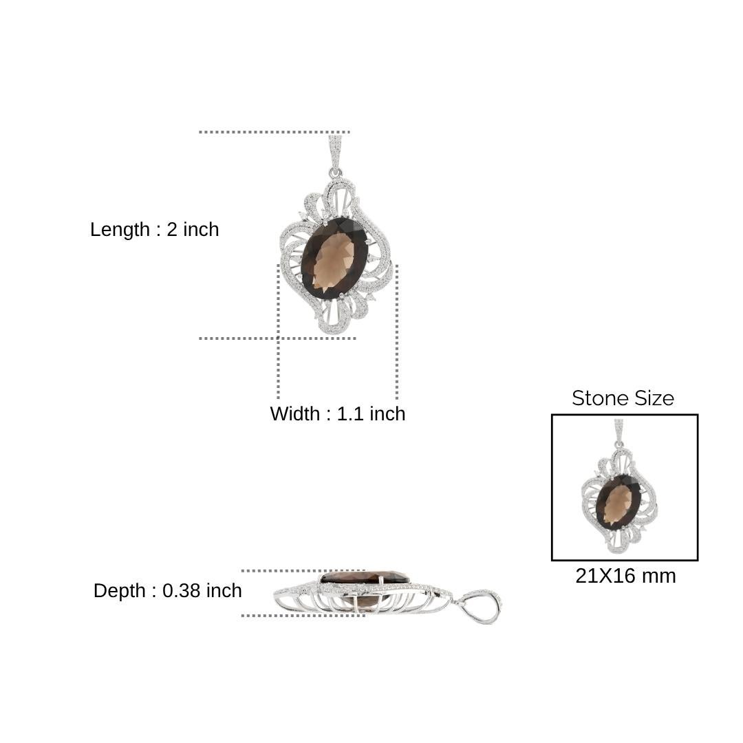Ciondolo a forma di aureola con topazio fumé e zircone bianco da 16,5 carati in argento 925 di Silvorra in vendita 4