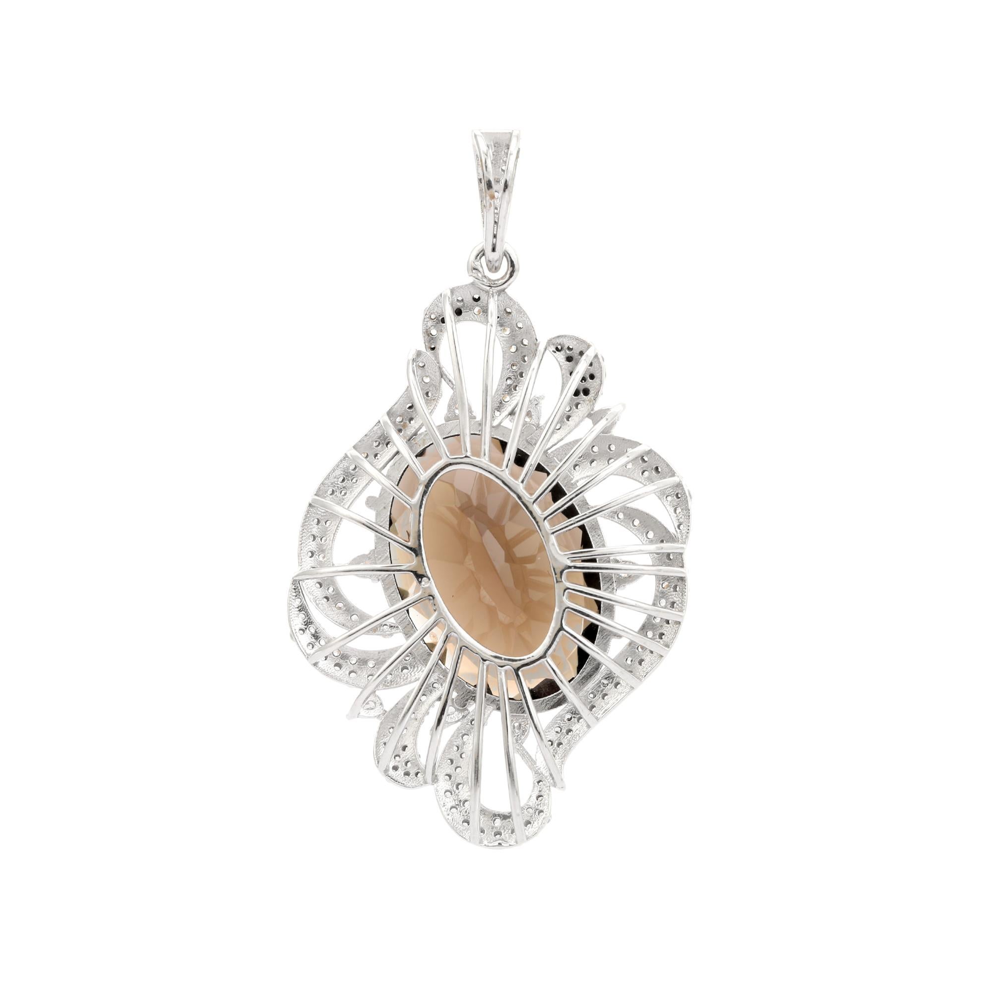 Ciondolo a forma di aureola con topazio fumé e zircone bianco da 16,5 carati in argento 925 di Silvorra in vendita 1