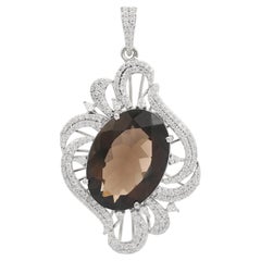 Ciondolo a forma di aureola con topazio fumé e zircone bianco da 16,5 carati in argento 925 di Silvorra