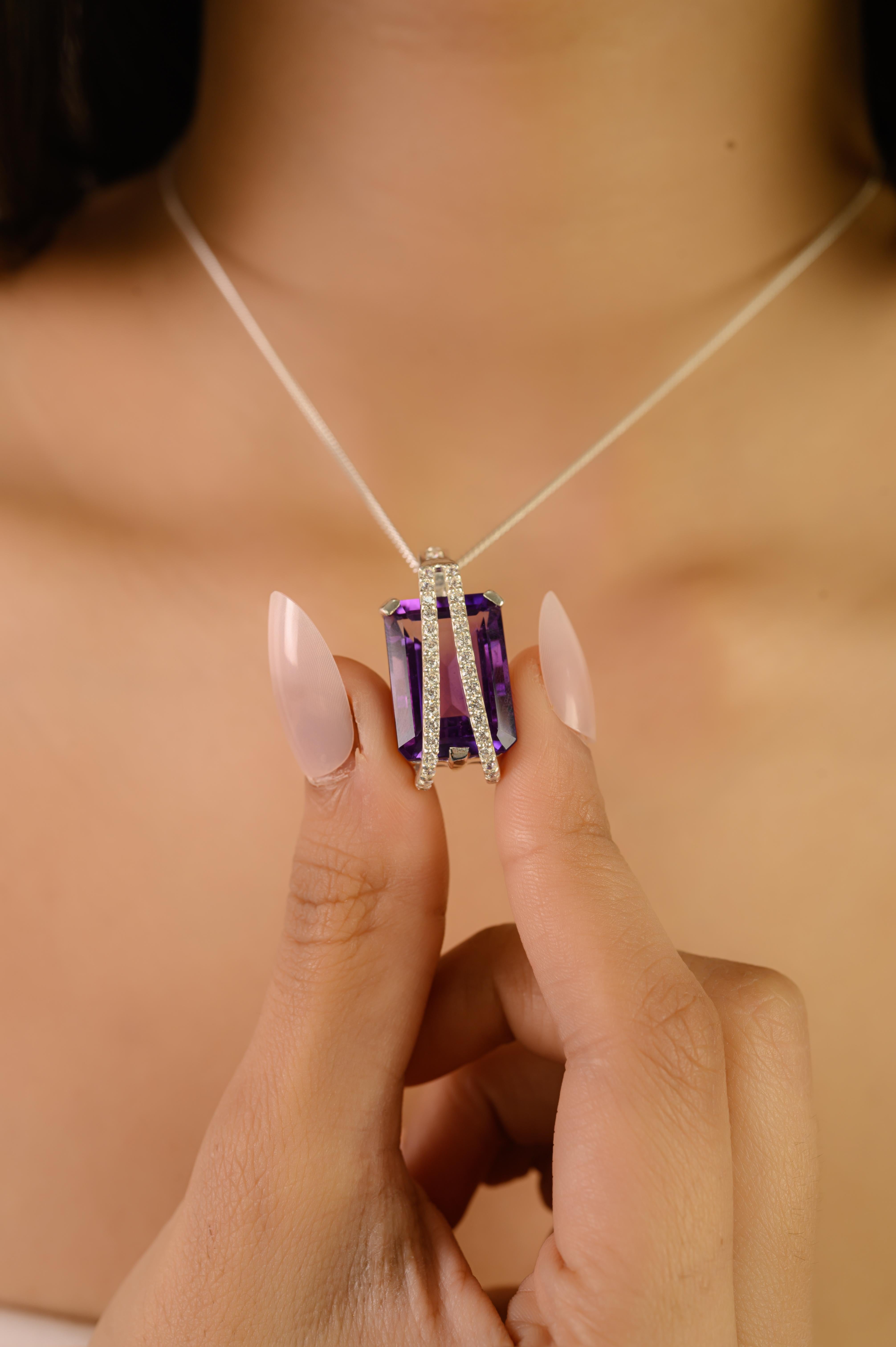 Ottagono Ciondolo in argento 925 con ametista ottagonale e zircone bianco da 16,8 carati di Silvorra in vendita