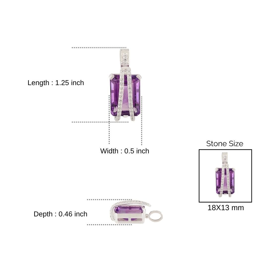 Ciondolo in argento 925 con ametista ottagonale e zircone bianco da 16,8 carati di Silvorra in vendita 4