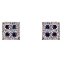 Silvorra 1.6ct Blue Sapphire & Diamond Art Deco Inspired 925 Silver Stud Earring