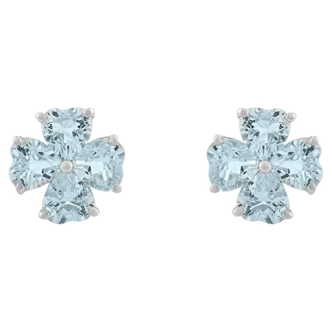 Silvorra 1.6CT Heart Cut Aquamarine Floral Stud Earrings in 925 Sterling Silver