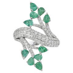 Silvorra 1.7ct Emerald & Diamond Vine Ring 925 Silver Multi Stone Statement Band