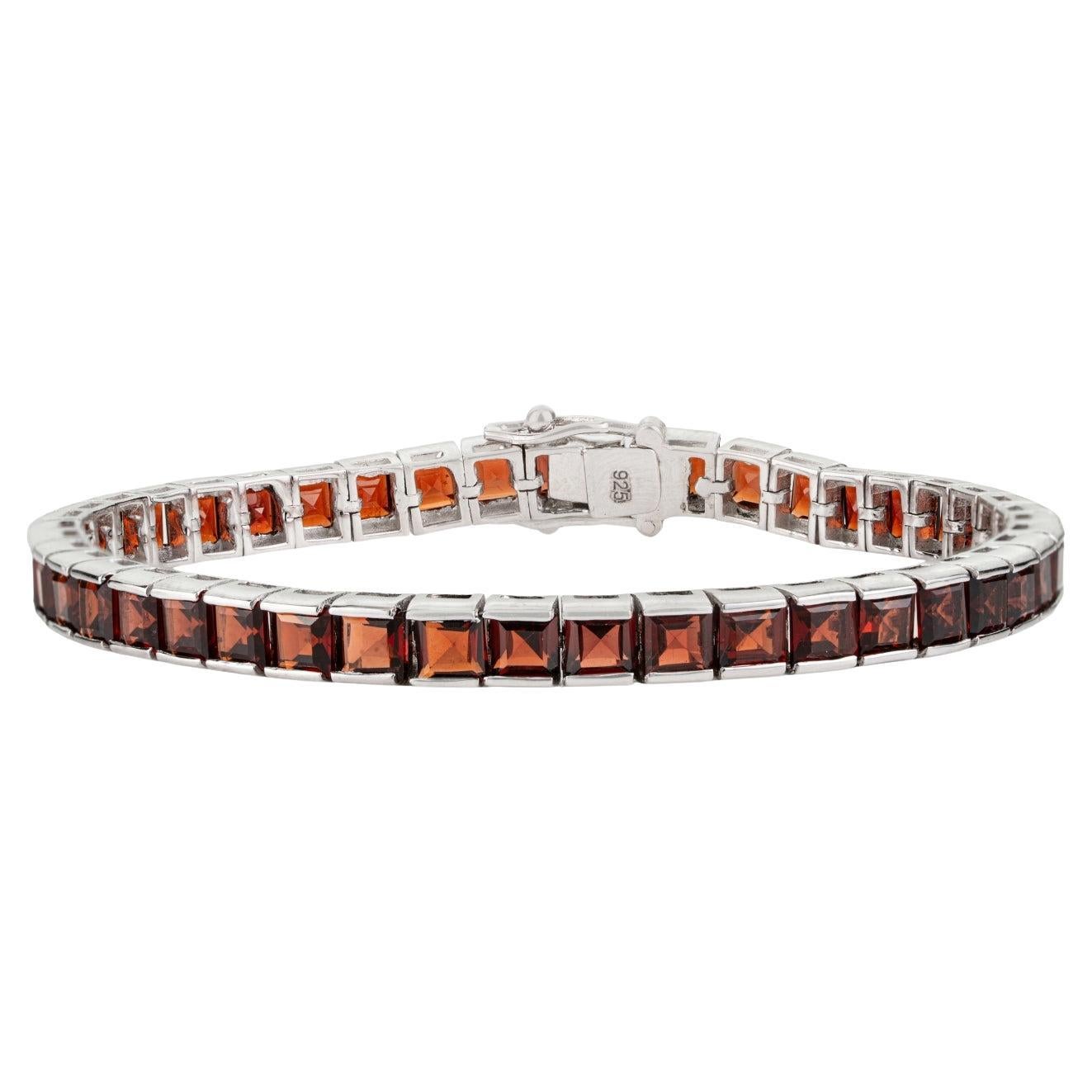 Silvorra 18.06ct Natural Garnet Square Cut Silver Tennis Bracelet for Women Gift