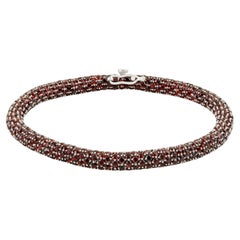 Silvorra Pulsera de plata de ley con piedras preciosas estilo malla de granate rojo intenso de 19,18 tt