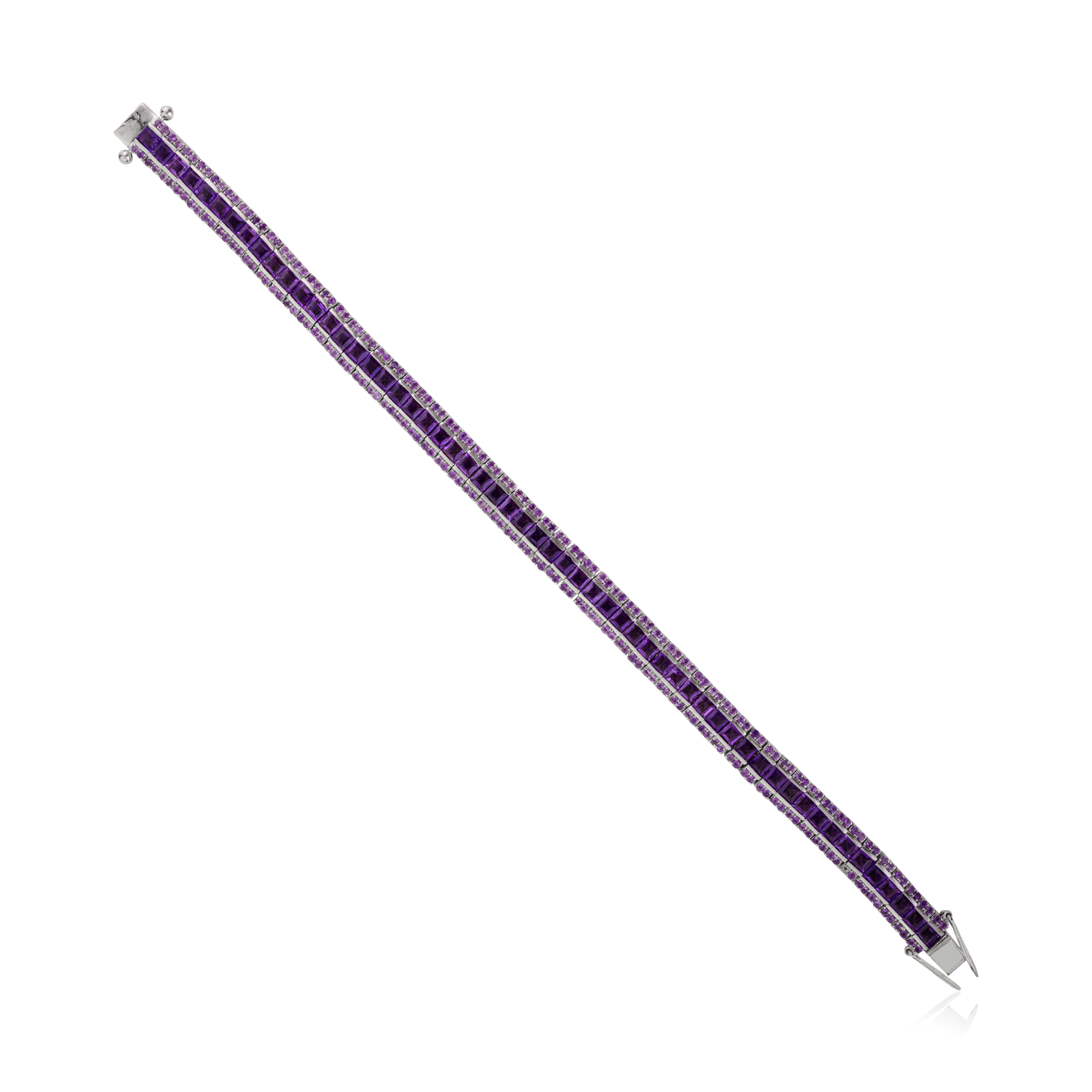 Modernist Silvorra 19.65 Ct Amethyst February Birthstone Tennis Bracelet in 925 Silver For Sale
