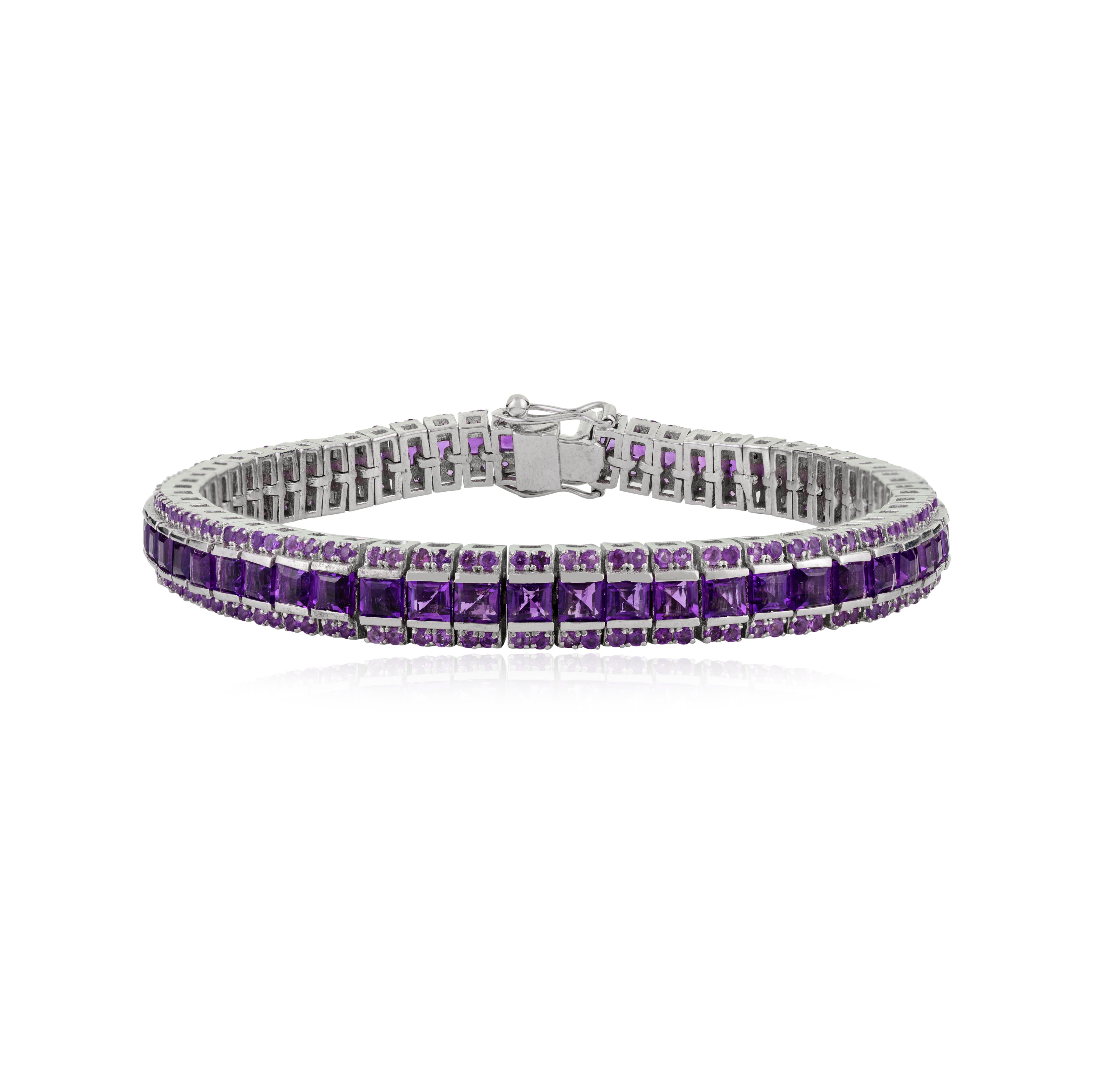 Silvorra 19.65 Ct Amethyst February Birthstone Tennis Bracelet in 925 Silver For Sale 1