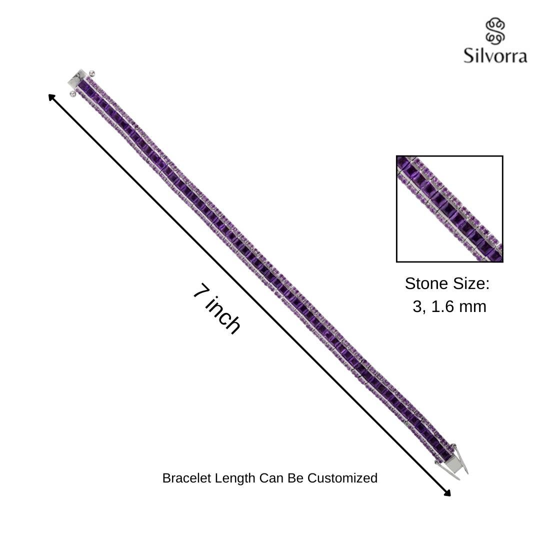 Silvorra 19.65 Ct Amethyst February Birthstone Tennis Bracelet in 925 Silver For Sale 3