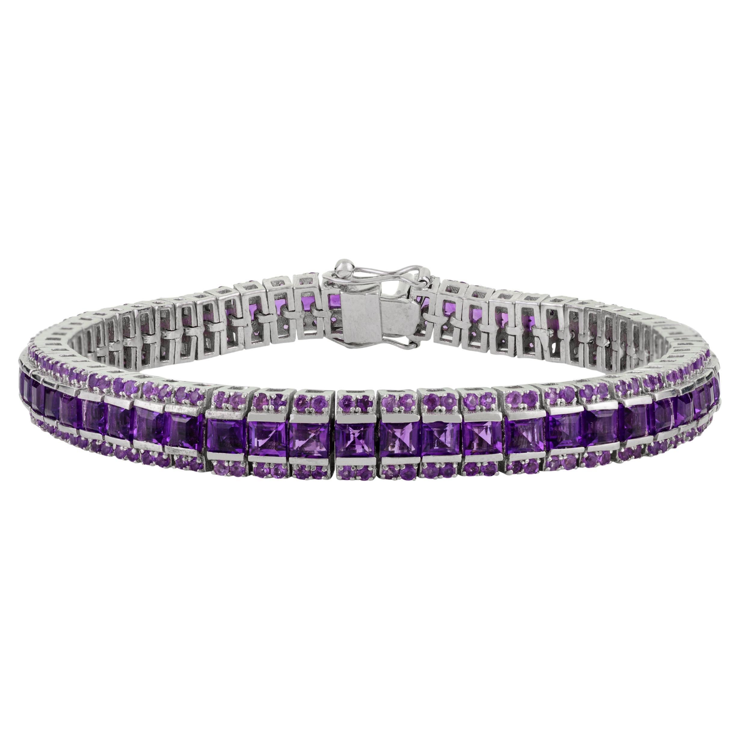 Silvorra 19.65 Ct Amethyst February Birthstone Tennis Bracelet in 925 Silver For Sale