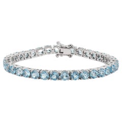 Silvorra 20 Carat Round Cut Blue Topaz Tennis Bracelet in 925 Sterling Silver
