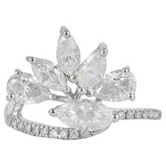 Silvorra 2.05 CTW Marquise & Pear Cut Moissanite 925 Silver Petal Cluster Ring