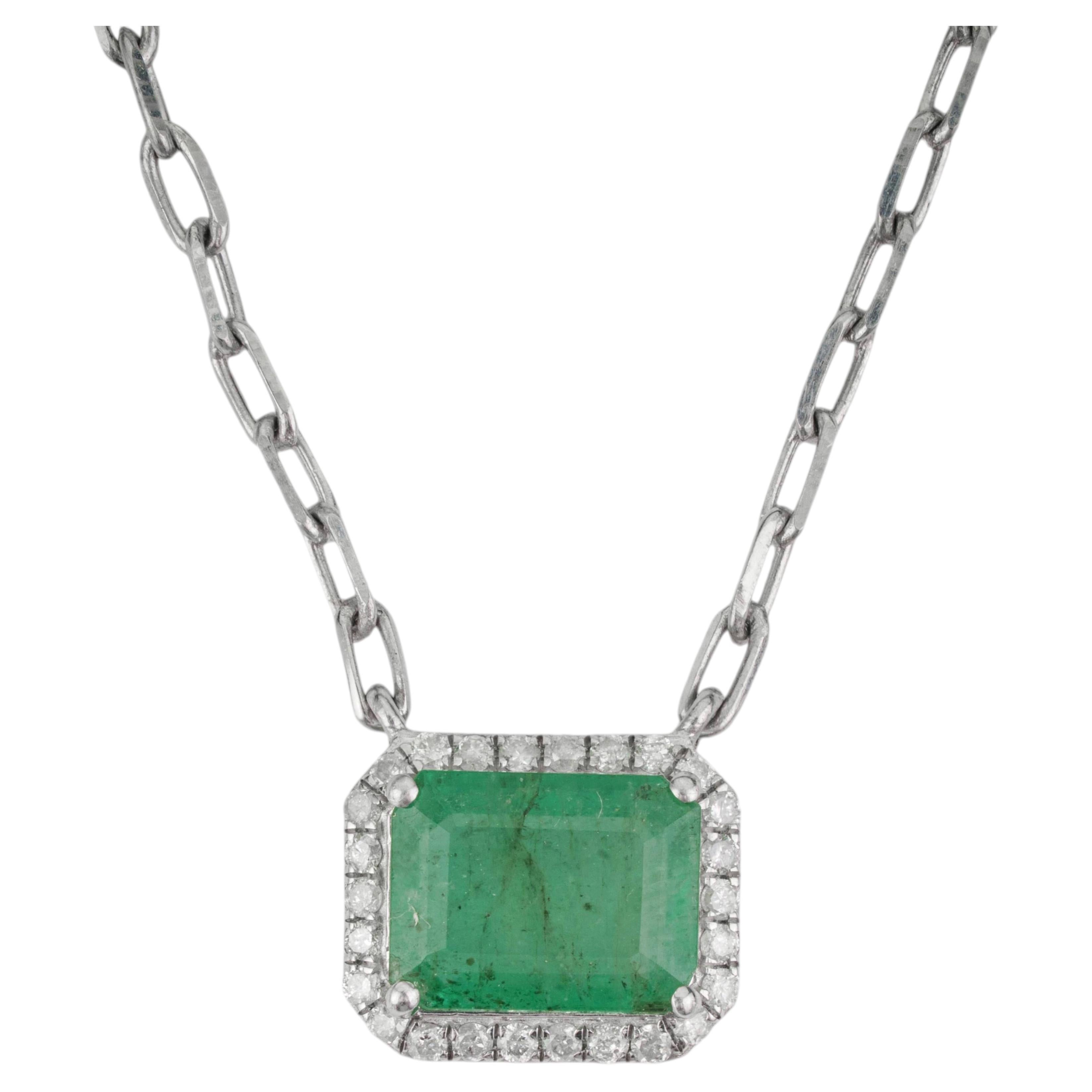 Silvorra Collar Colgante de Esmeralda y Diamantes talla octágono 2,06ct en Plata 925
