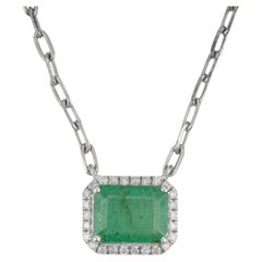 Silvorra Collar Colgante de Esmeralda y Diamantes talla octágono 2,06ct en Plata 925