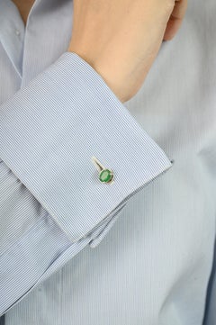 SIlvorra 2.1 Ct Oval Cut Natural Emerald Men's Cufflinks in 925 Sterling Silver