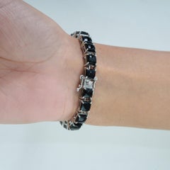Silvorra 22.55 Carat Cushion Black Onyx Tennis Bracelet in 925 Sterling Silver