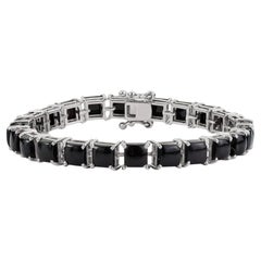 Silvorra 22.55 Carat Cushion Black Onyx Tennis Bracelet in 925 Sterling Silver