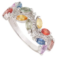 Silvorra 2,27 ct – Ring mit mehrfarbigem Saphir und Diamanten im Rankenmuster aus 925er Silber