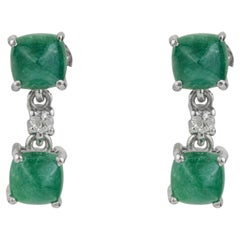 Silvorra 2.29 Cushion Cut Emerald & Diamond Vertical Drop Earrings in 925 Silver
