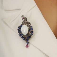 Silvorra 23.32ct Multi Gem Peacock Silver Brooch Pendant with Diamond Detailing