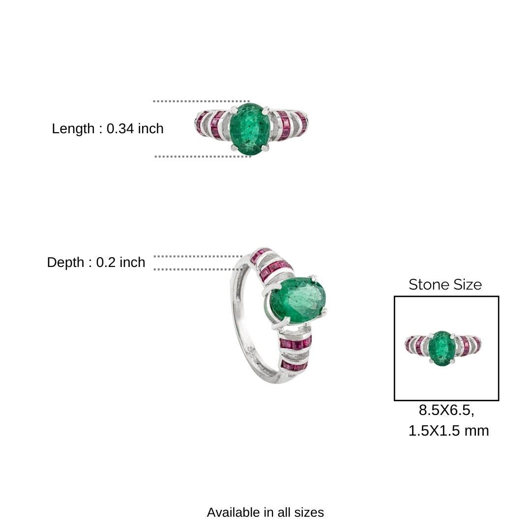 in vendita:  Silvorra 2.36ct Natural Emerald & Ruby Tapered Dome Ring in 925 Sterling Silver 10