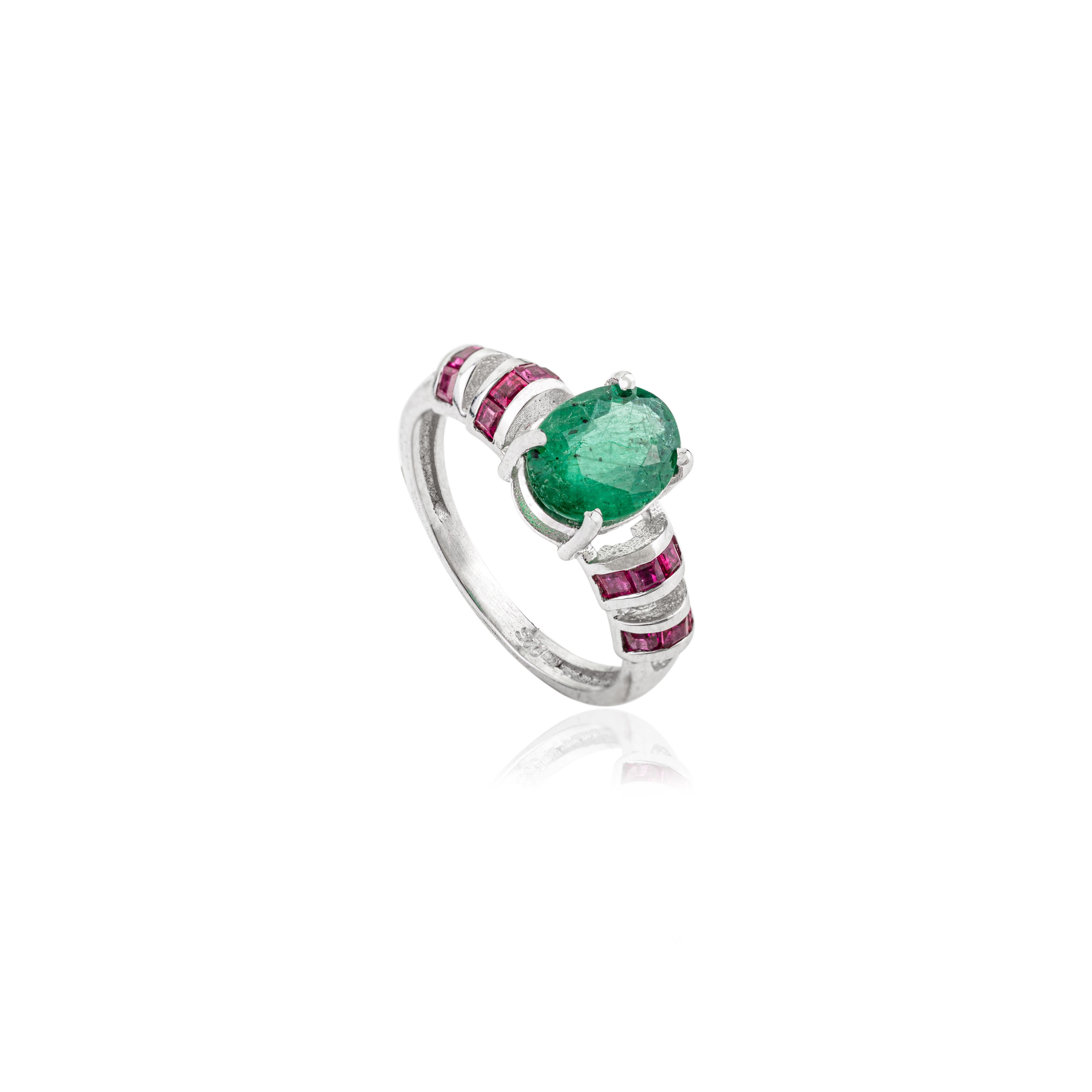 in vendita:  Silvorra 2.36ct Natural Emerald & Ruby Tapered Dome Ring in 925 Sterling Silver 3