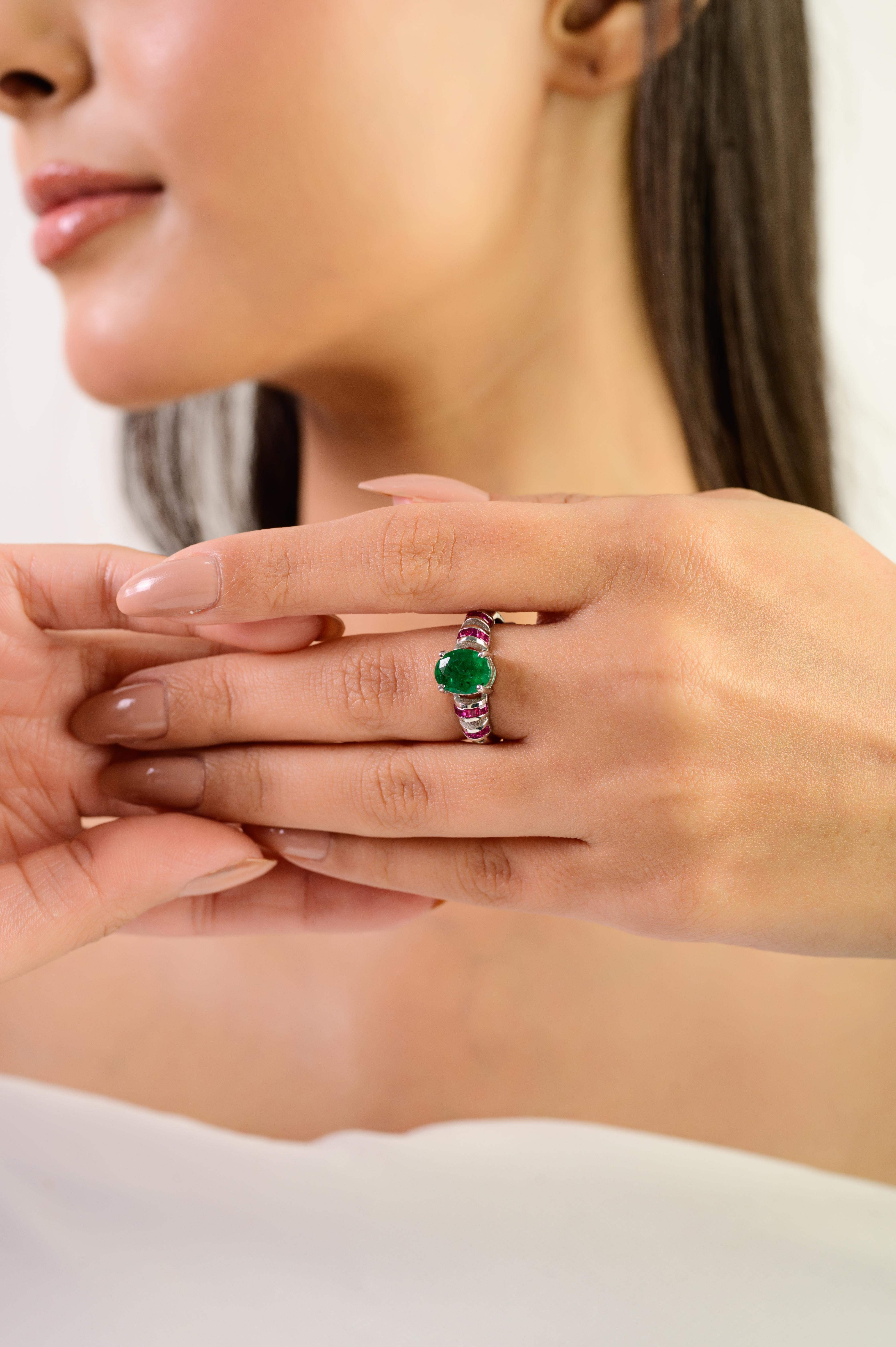 in vendita:  Silvorra 2.36ct Natural Emerald & Ruby Tapered Dome Ring in 925 Sterling Silver 4