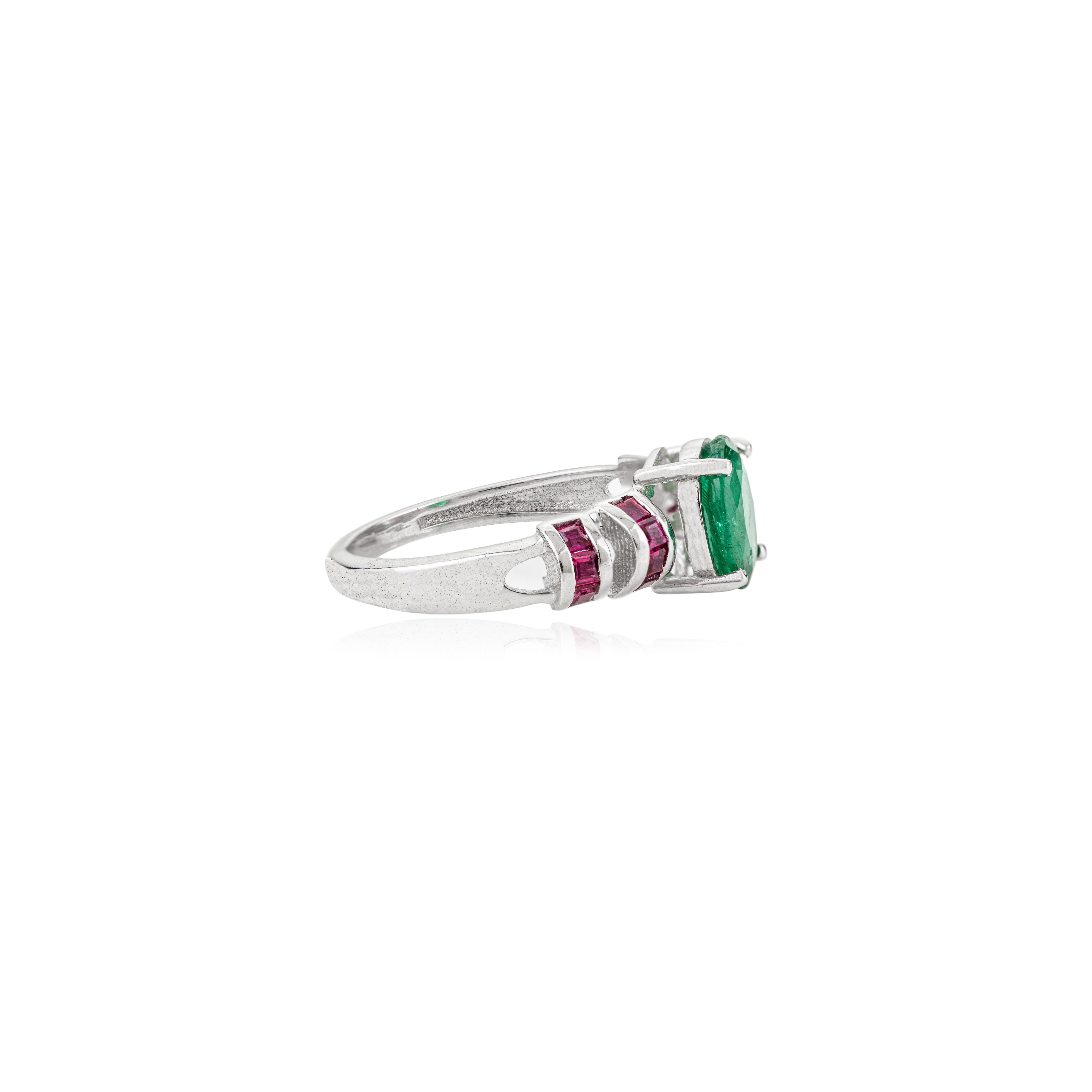in vendita:  Silvorra 2.36ct Natural Emerald & Ruby Tapered Dome Ring in 925 Sterling Silver 5