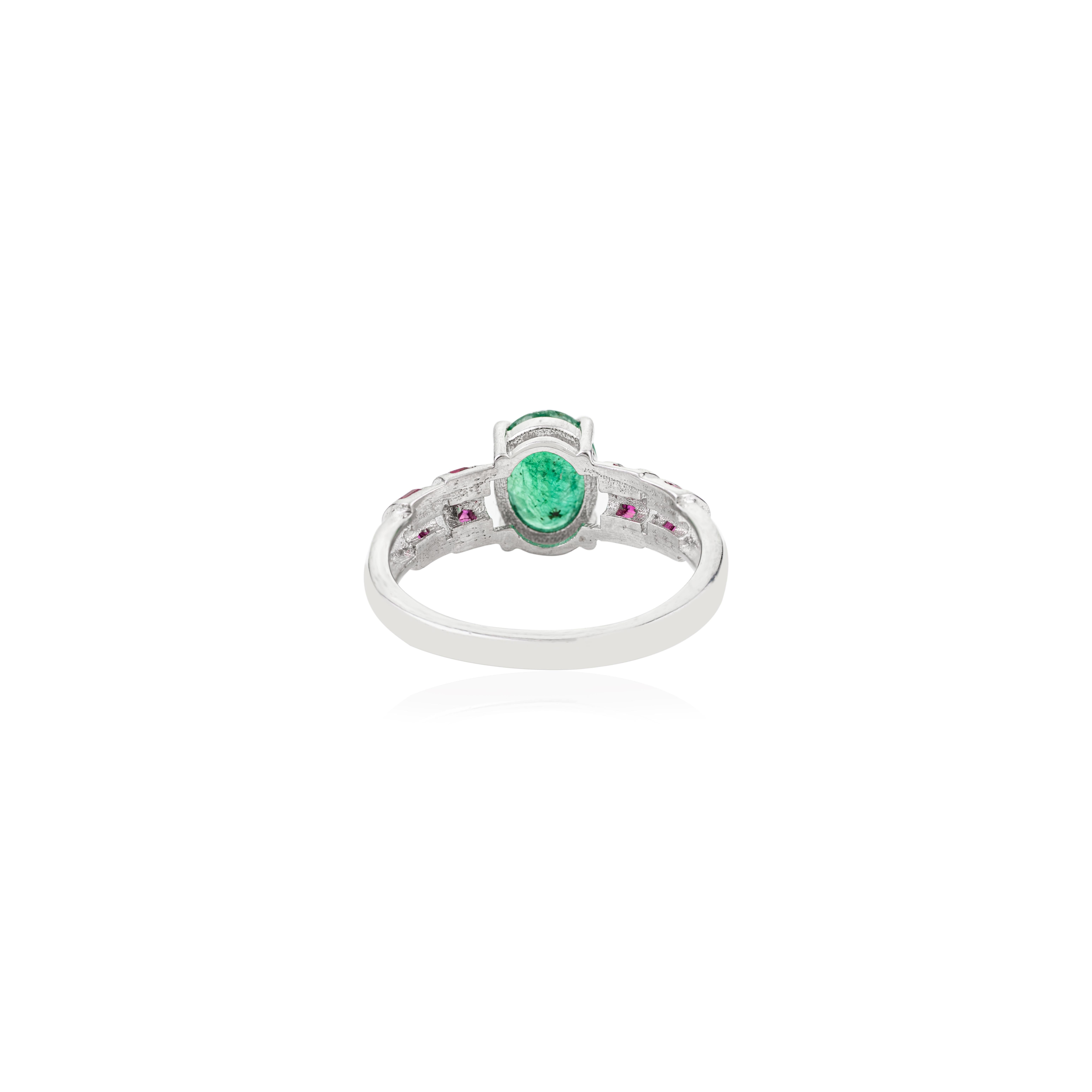 in vendita:  Silvorra 2.36ct Natural Emerald & Ruby Tapered Dome Ring in 925 Sterling Silver 7