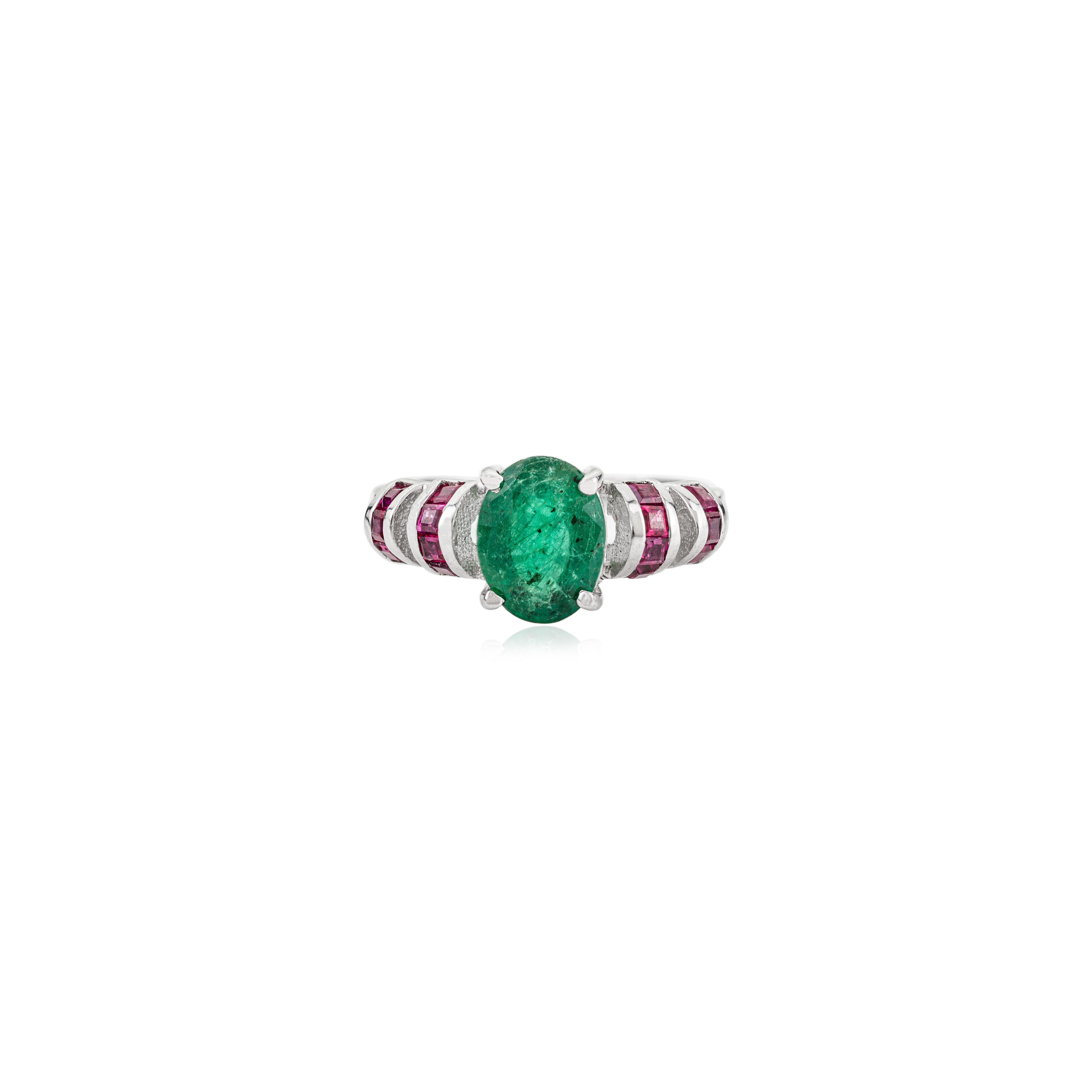 in vendita:  Silvorra 2.36ct Natural Emerald & Ruby Tapered Dome Ring in 925 Sterling Silver 9