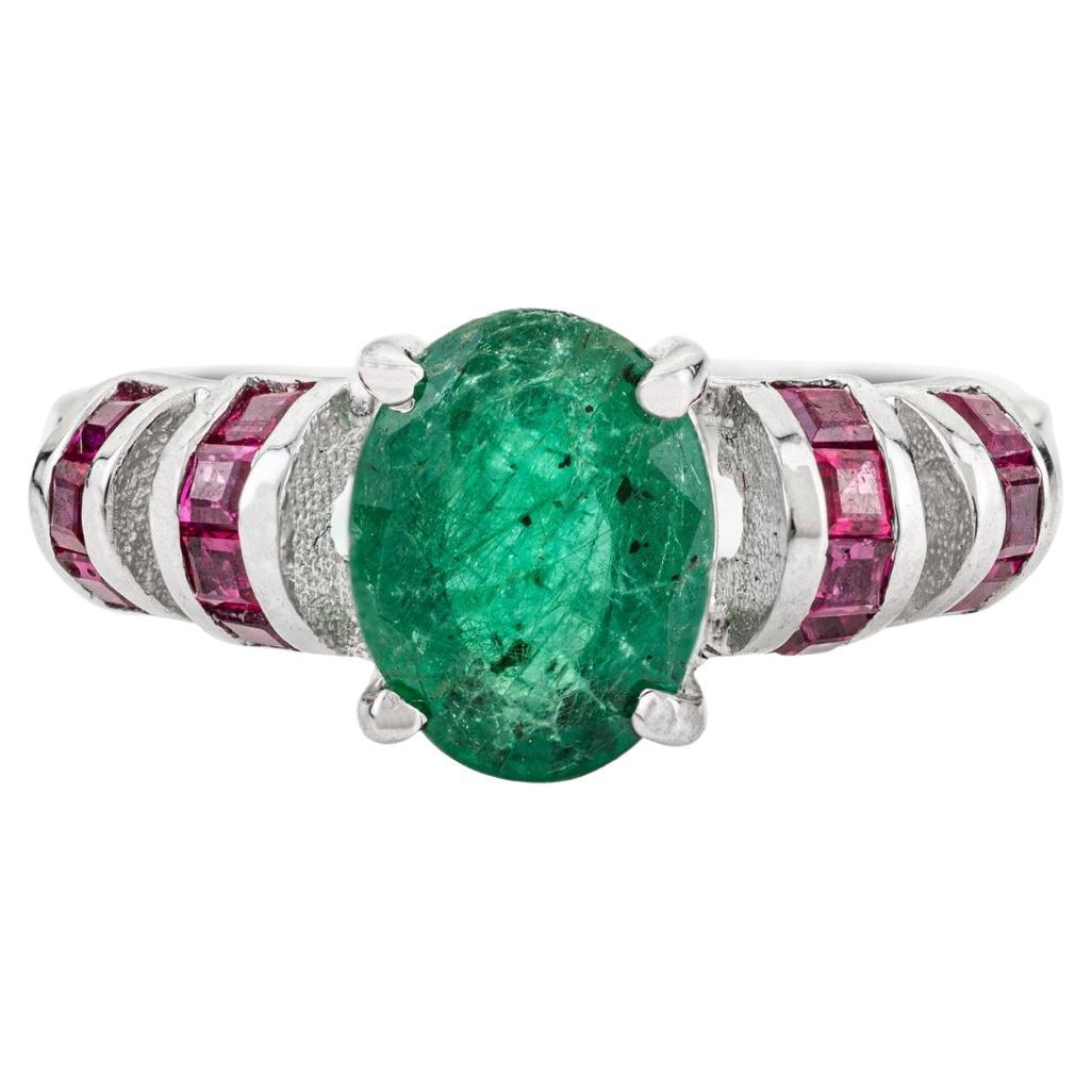 Silvorra 2.36ct Natural Emerald 
Ruby Tapered Dome Ring in 925 Sterling Silver