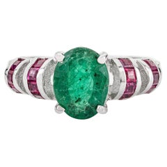 Silvorra 2.36ct Natural Emerald 
Ruby Tapered Dome Ring in 925 Sterling Silver