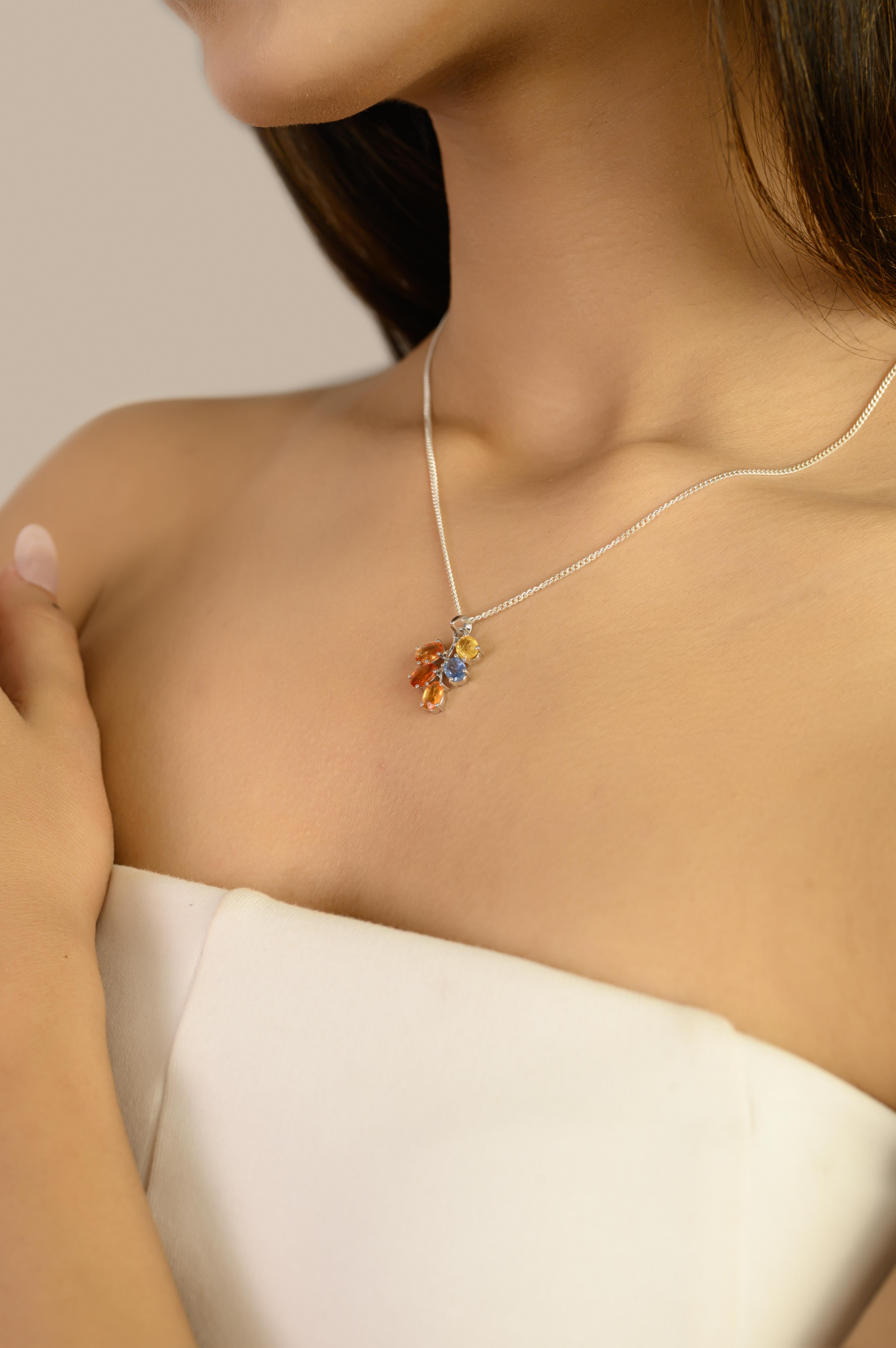 Ciondolo a forma di foglia con zaffiro multiplo da 2,54 carati in argento 925 Silvorra in vendita 4