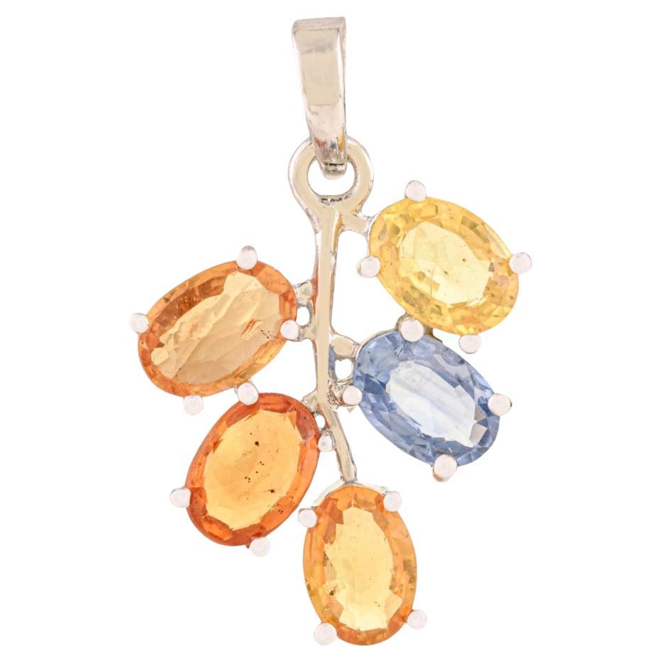 Ciondolo a forma di foglia con zaffiro multiplo da 2,54 carati in argento 925 Silvorra