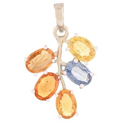 Ciondolo a forma di foglia con zaffiro multiplo da 2,54 carati in argento 925 Silvorra