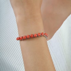 Silvorra 25.70ct Natural Coral Classic Tennis Bracelet in Solid Silver, 7 Inches