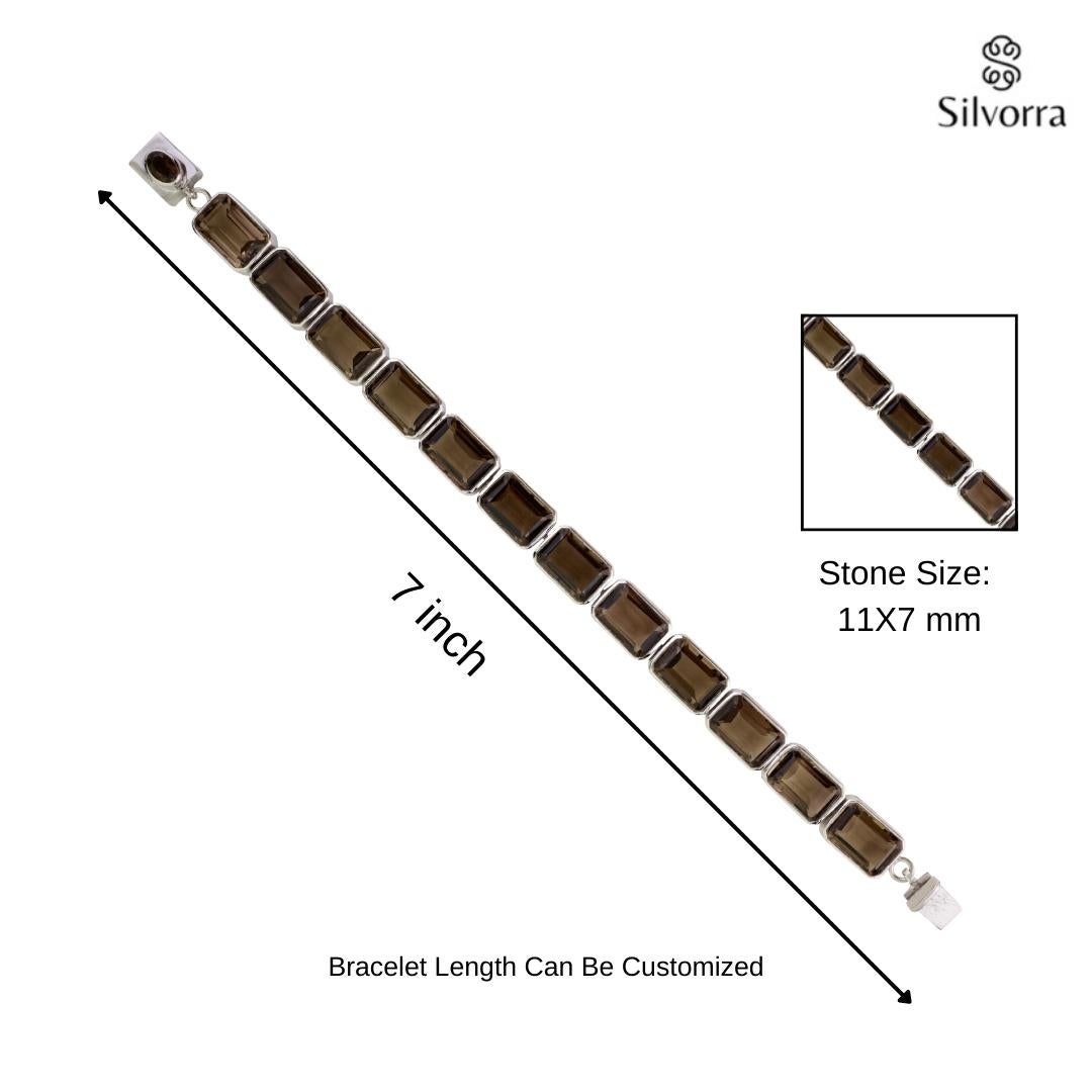 Silvorra 30.32 Ct Smoky Quartz Octagon Cut Tennis Bracelet in 925 Solid Silver For Sale 4