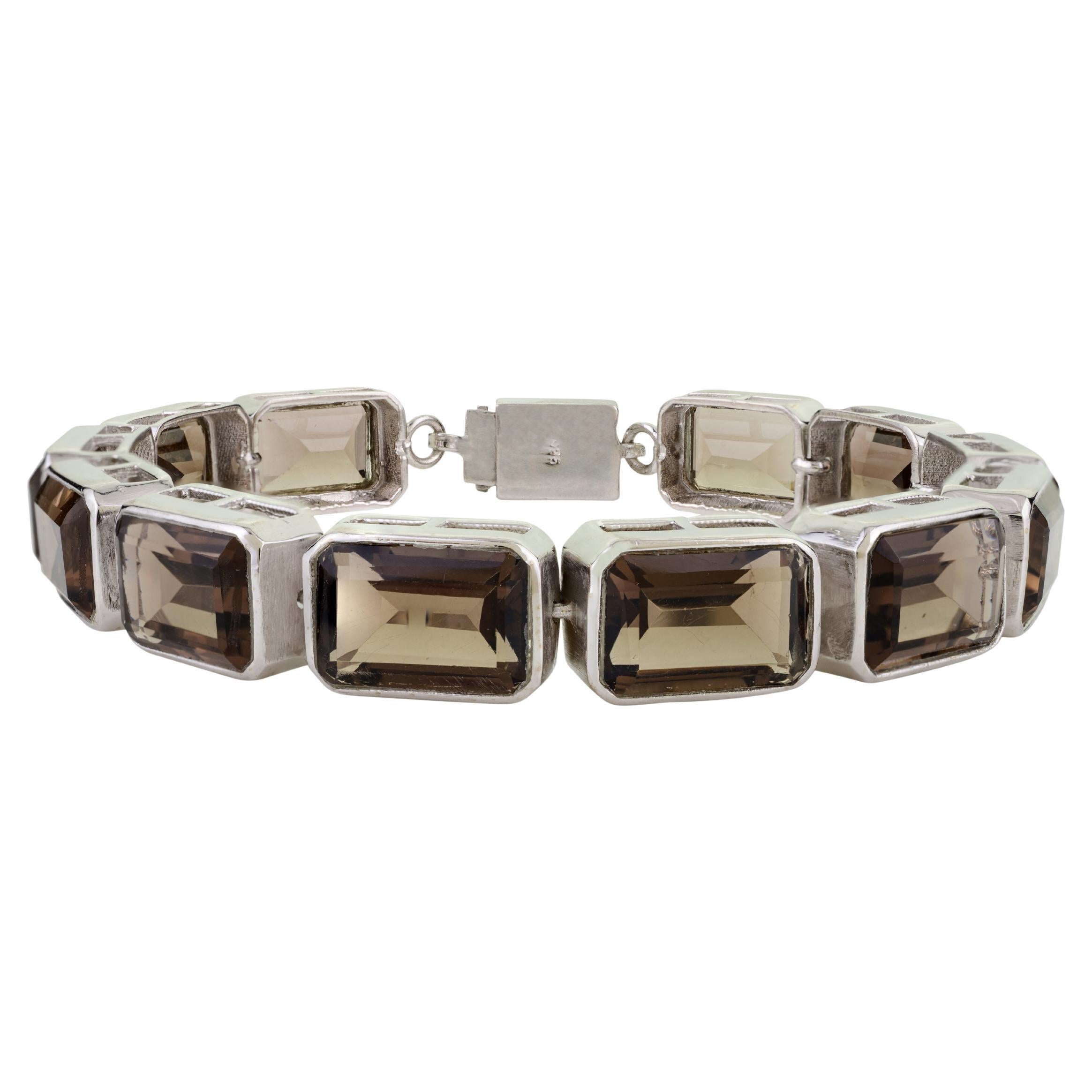 Silvorra 30.32 Ct Smoky Quartz Octagon Cut Tennis Bracelet in 925 Solid Silver For Sale