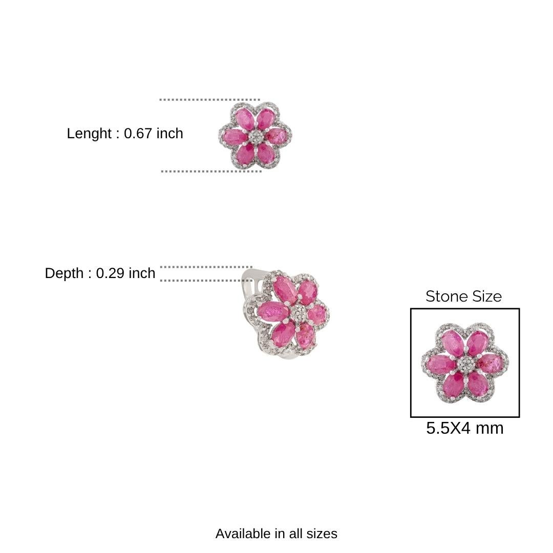 Im Angebot: Silvorra 3,2 Karat natürlicher Rubin und Diamant Blumenring aus 925 Sterling Silber () 10