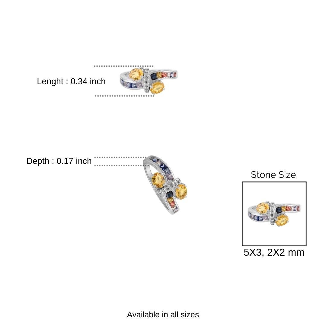 Im Angebot: Silvorra 3,25 Karat Natürlicher Multi Saphir & Diamant Bypass Ring in 925 Silber () 10