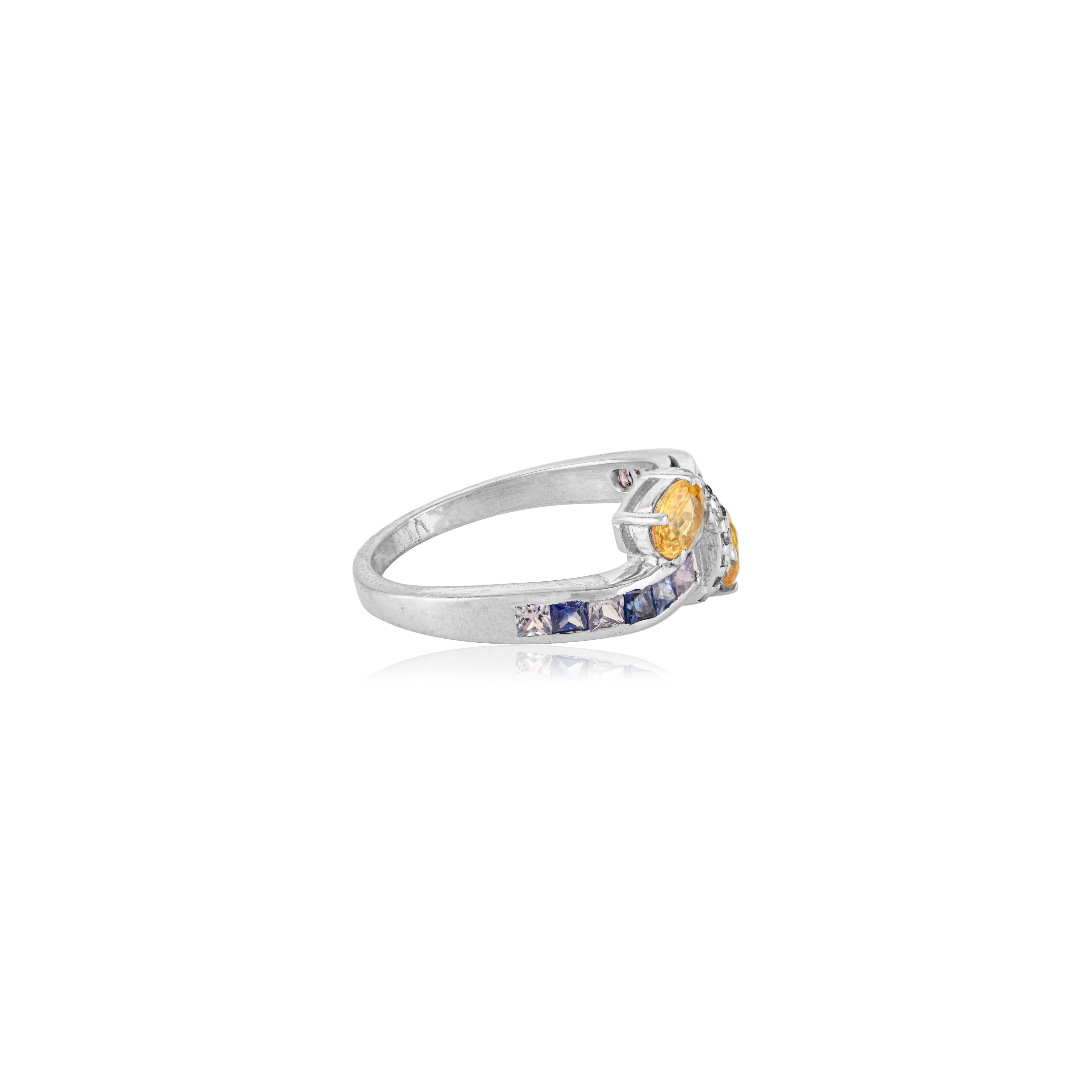 Im Angebot: Silvorra 3,25 Karat Natürlicher Multi Saphir & Diamant Bypass Ring in 925 Silber () 7