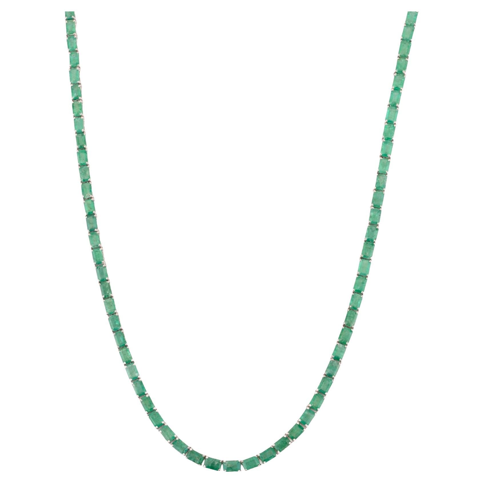Silvorra 33.44ct Natural Emerald Tennis Necklace in 925 Silver Christmas Gift