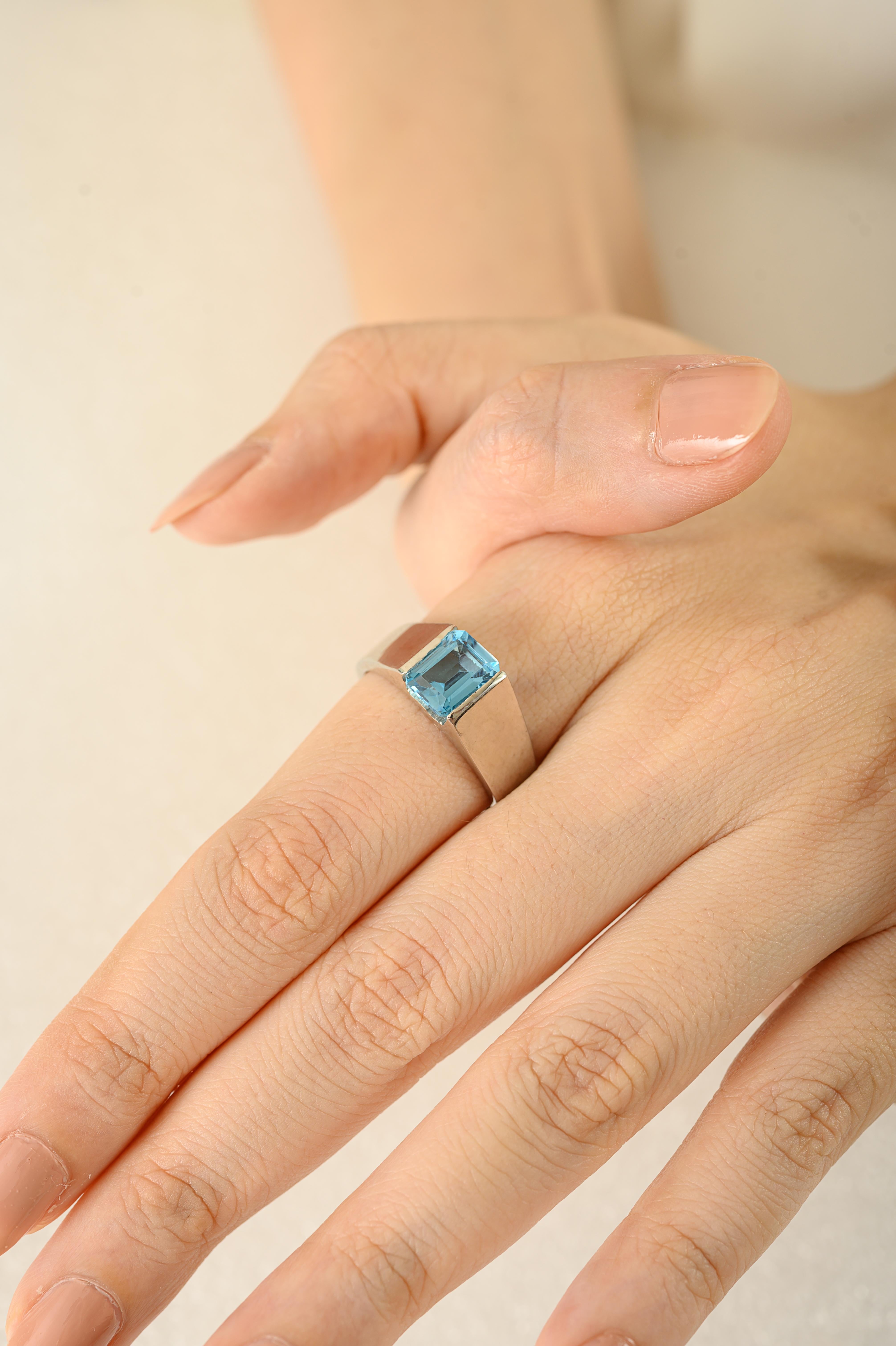 in vendita:  Anello Silvorra 3,40 carati con taglio ottagonale di Topazio Blu Svizzero in Argento Sterling 925 4