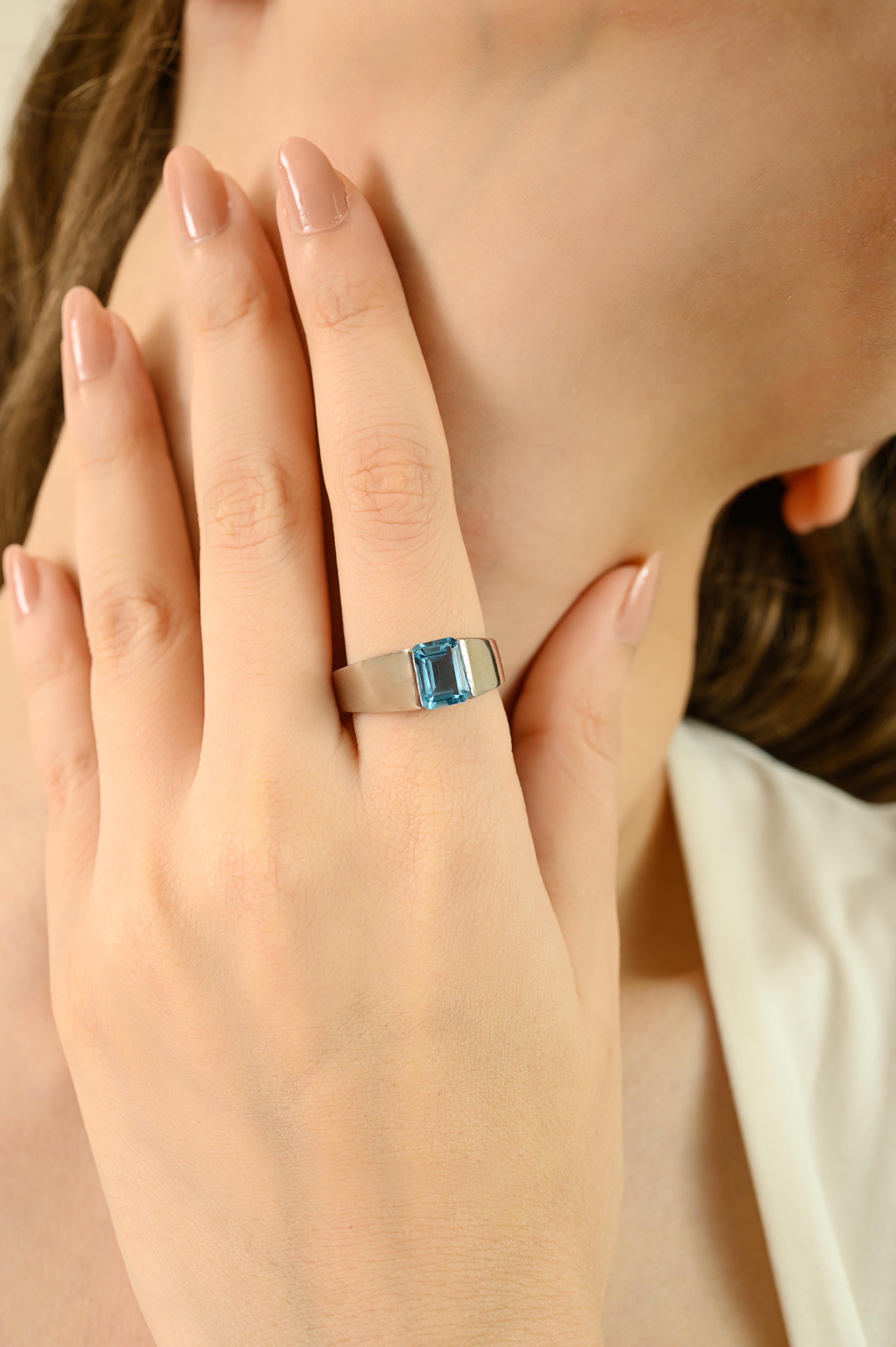 in vendita:  Anello Silvorra 3,40 carati con taglio ottagonale di Topazio Blu Svizzero in Argento Sterling 925 6