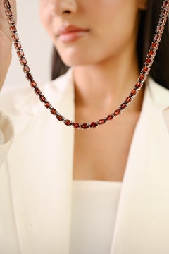 Silvorra 37.59 Ct Natural Garnet January Birthstone 925 Silver Tennis Necklace