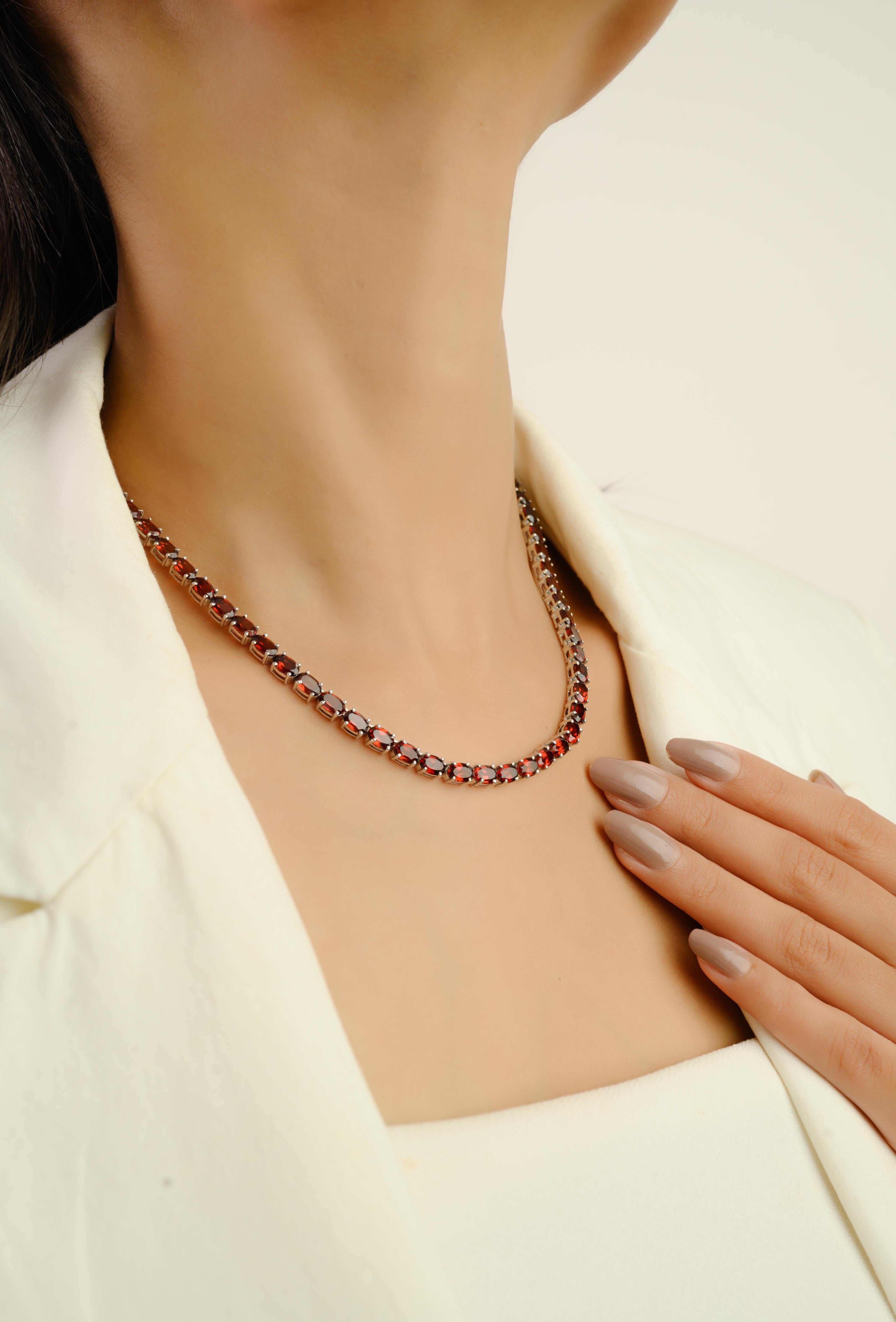 Silvorra 37,59 Ct natürlichen Granat Januar Geburtsstein 925 Silber Tennis Halskette Damen im Angebot