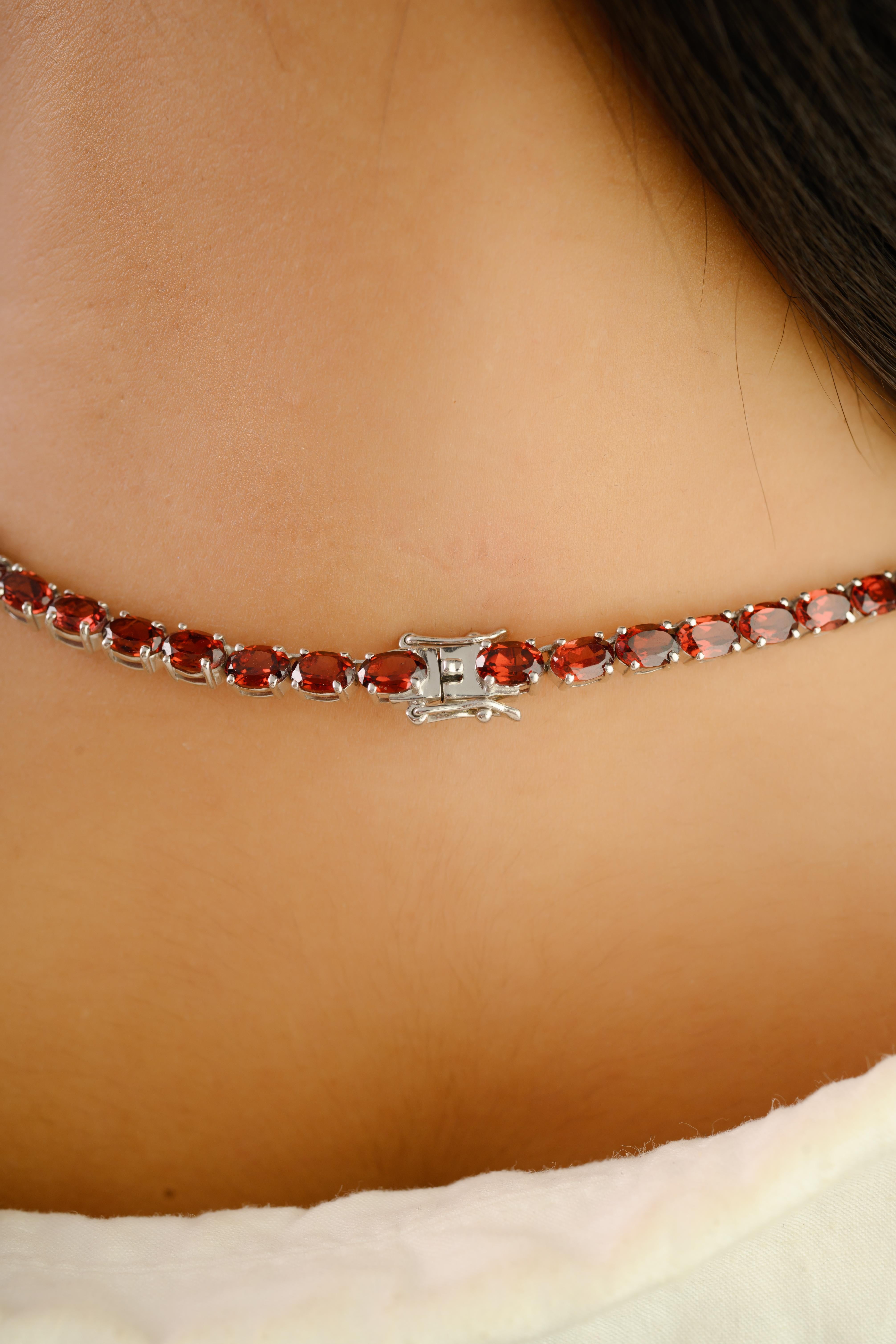 Silvorra 37,59 Ct natürlichen Granat Januar Geburtsstein 925 Silber Tennis Halskette im Angebot 2